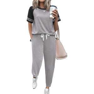 Ekouaer Lounge Sets for Women Two Piece Pajama Set Short Sleeve Crewneck Jogger Outfits and Sweatpants Tracksuit(Light Grey 2)