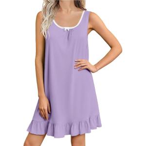Ekouaer Nightgowns for Women Sleeveless Nightdress Cute Night Gowns Short Sleepshirt Soft Sleepwear Pajama Dress S-XXXL(Lilac)