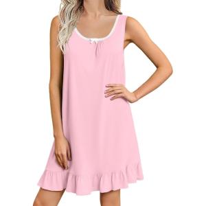 Ekouaer Nightgowns for Women Sleeveless Nightdress Cute Night Gowns Short Sleepshirt Soft Sleepwear Pajama Dress S-XXXL(Pink)