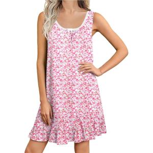 Ekouaer Nightgowns for Women Sleeveless Nightdress Cute Night Gowns Short Sleepshirt Soft Sleepwear Pajama Dress S-XXXL(Pink Florals)