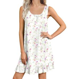 Ekouaer Nightgowns for Women Sleeveless Nightdress Cute Night Gowns Short Sleepshirt Soft Sleepwear Pajama Dress S-XXXL(White Pink & Purple Florals)