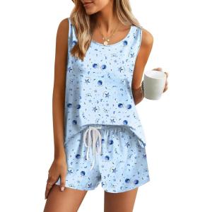 Ekouaer Womens Pajama Sets Cotton Pjs Sleeveless Tank Top and Shorts Sleepwear Soft Pjs 2 Piece Lounge Set S-XXL(Moon Stars)