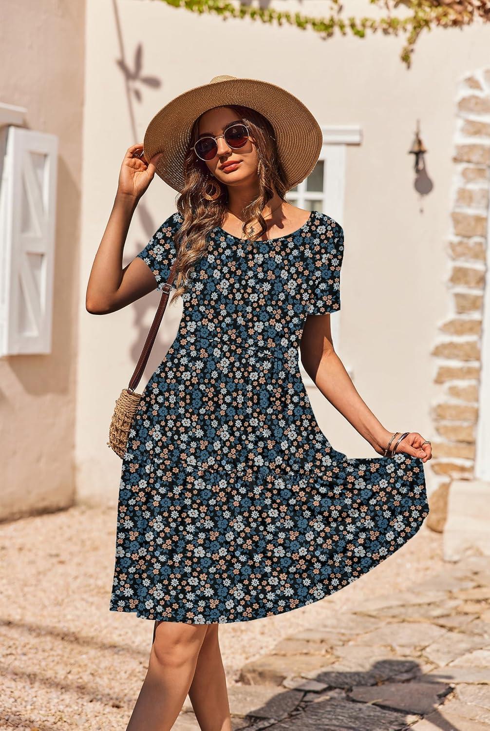 imageEkouaer Nursing Dress Summer Short Sleeve Breastfeeding Casual Knee Length Maternity Dresses SXXLBlue Orange Floral