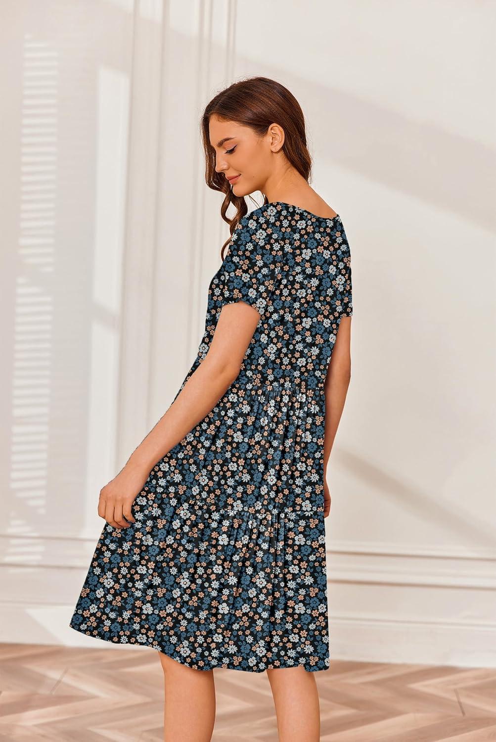 imageEkouaer Nursing Dress Summer Short Sleeve Breastfeeding Casual Knee Length Maternity Dresses SXXLBlue Orange Floral