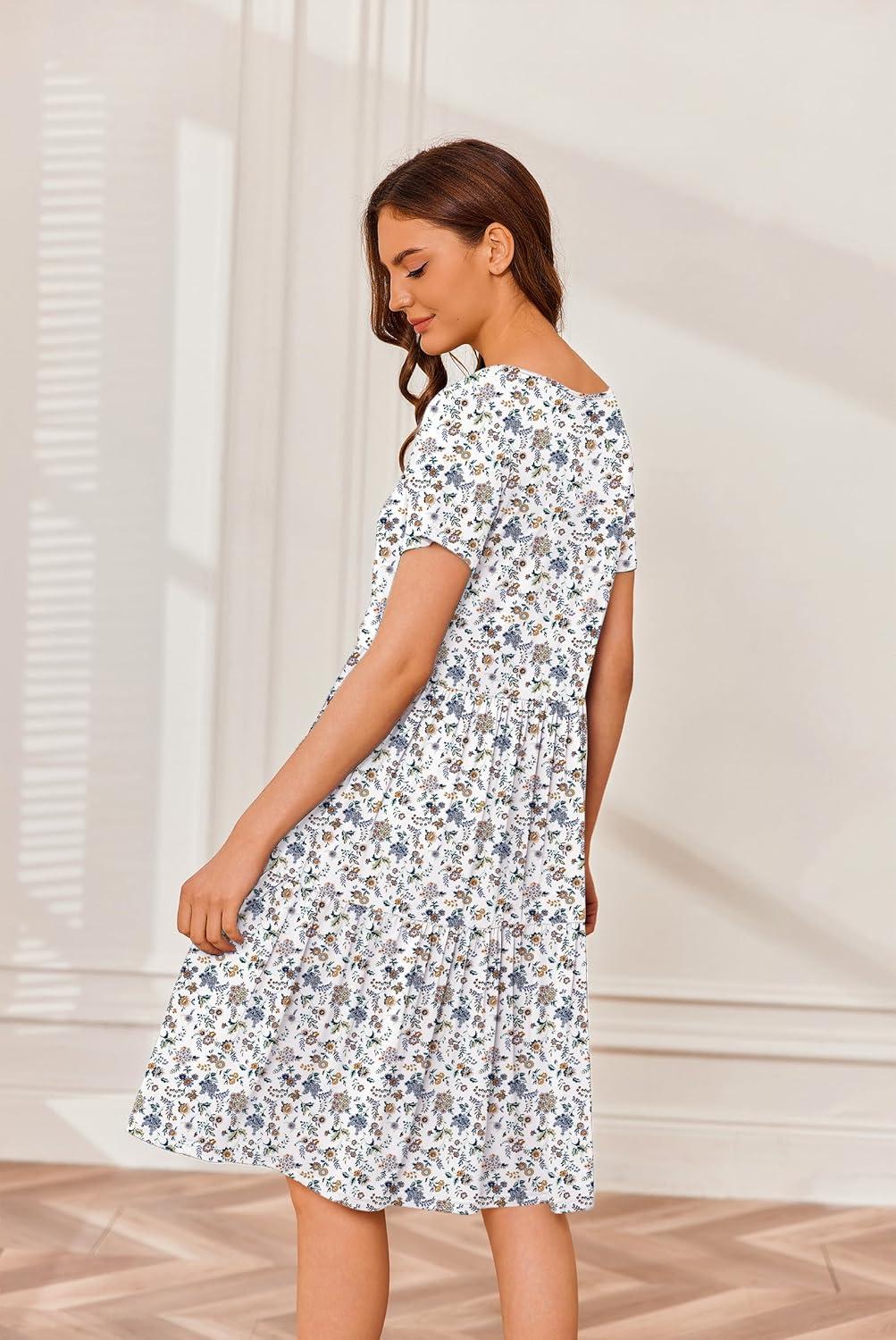 imageEkouaer Nursing Dress Summer Short Sleeve Breastfeeding Casual Knee Length Maternity Dresses SXXLFloral Cream