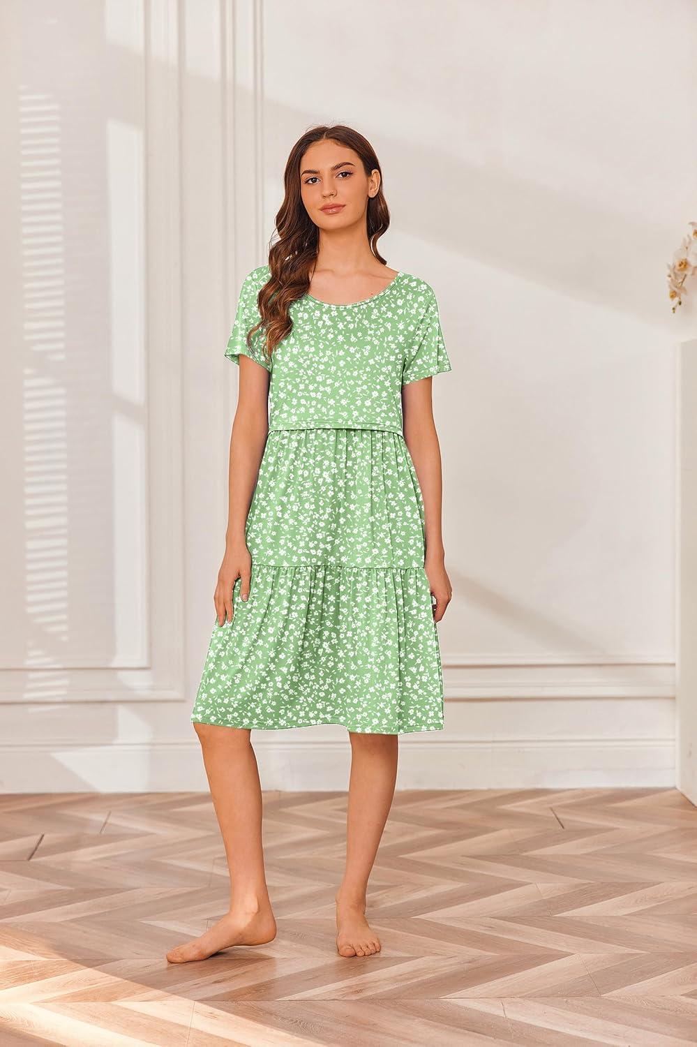 imageEkouaer Nursing Dress Summer Short Sleeve Breastfeeding Casual Knee Length Maternity Dresses SXXLGreen Floral