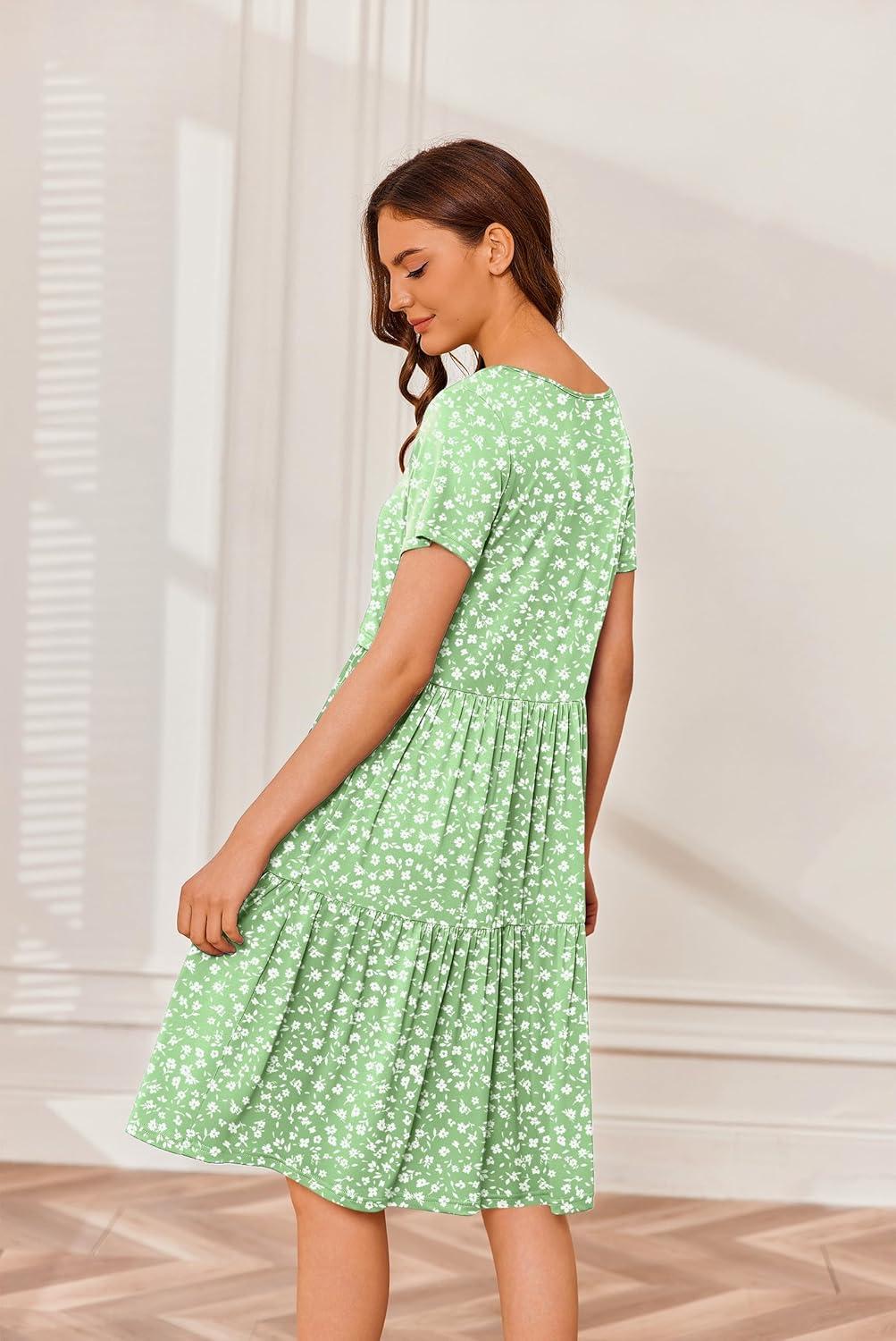 imageEkouaer Nursing Dress Summer Short Sleeve Breastfeeding Casual Knee Length Maternity Dresses SXXLGreen Floral