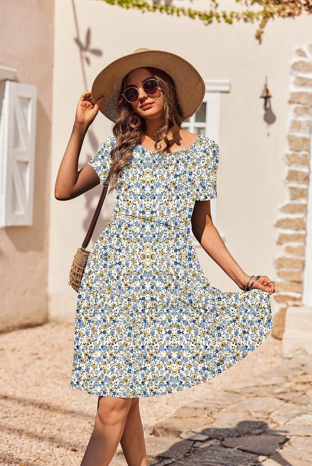 imageEkouaer Nursing Dress Summer Short Sleeve Breastfeeding Casual Knee Length Maternity Dresses SXXLWhite Daisy Floral