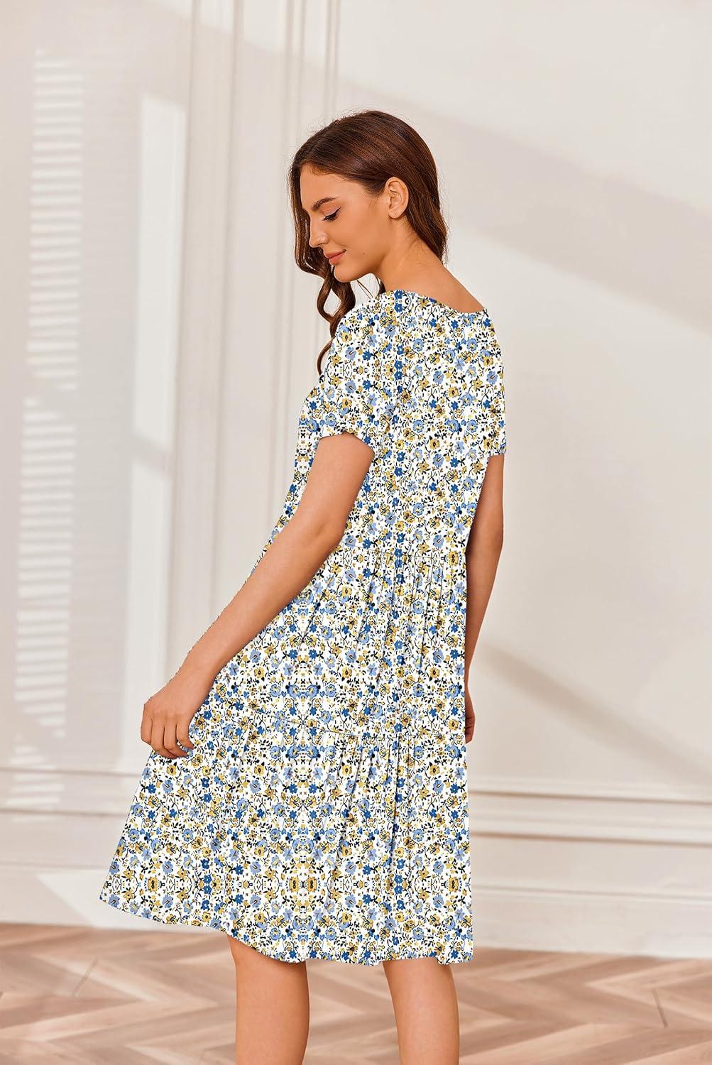 imageEkouaer Nursing Dress Summer Short Sleeve Breastfeeding Casual Knee Length Maternity Dresses SXXLWhite Daisy Floral