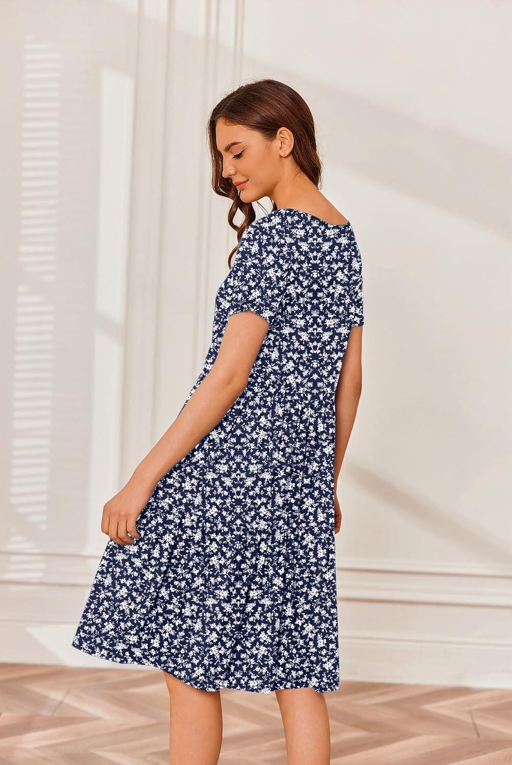 imageEkouaer Nursing Dress Summer Short Sleeve Breastfeeding Casual Knee Length Maternity Dresses SXXLWhite Floral