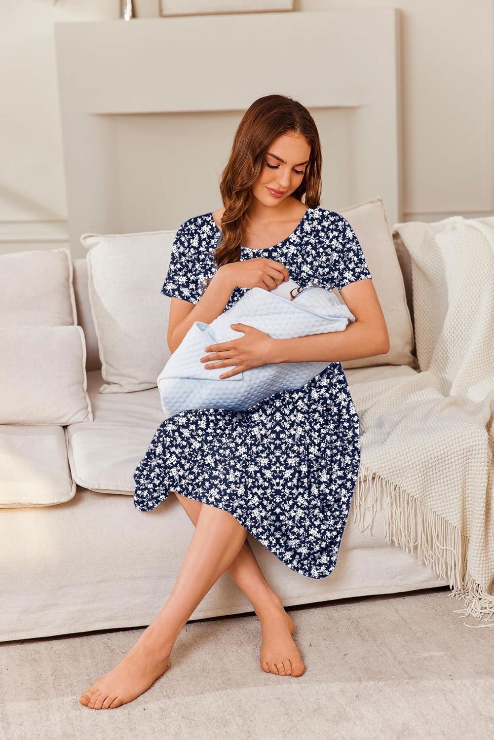 imageEkouaer Nursing Dress Summer Short Sleeve Breastfeeding Casual Knee Length Maternity Dresses SXXLWhite Floral