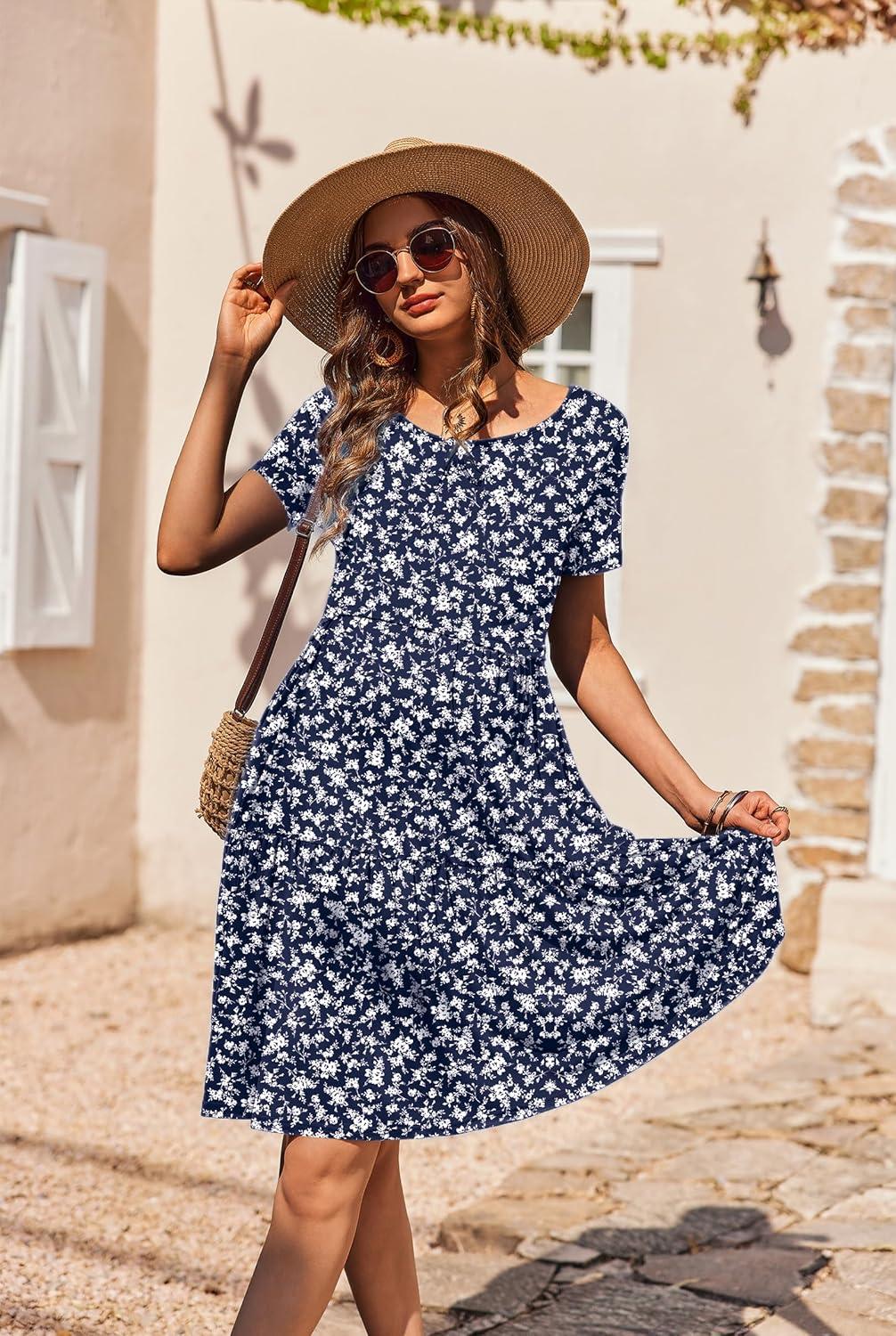 imageEkouaer Nursing Dress Summer Short Sleeve Breastfeeding Casual Knee Length Maternity Dresses SXXLWhite Floral