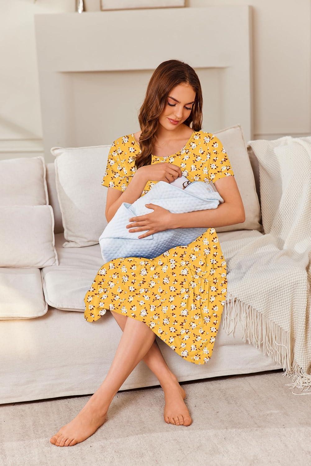 imageEkouaer Nursing Dress Summer Short Sleeve Breastfeeding Casual Knee Length Maternity Dresses SXXLYellow Floral