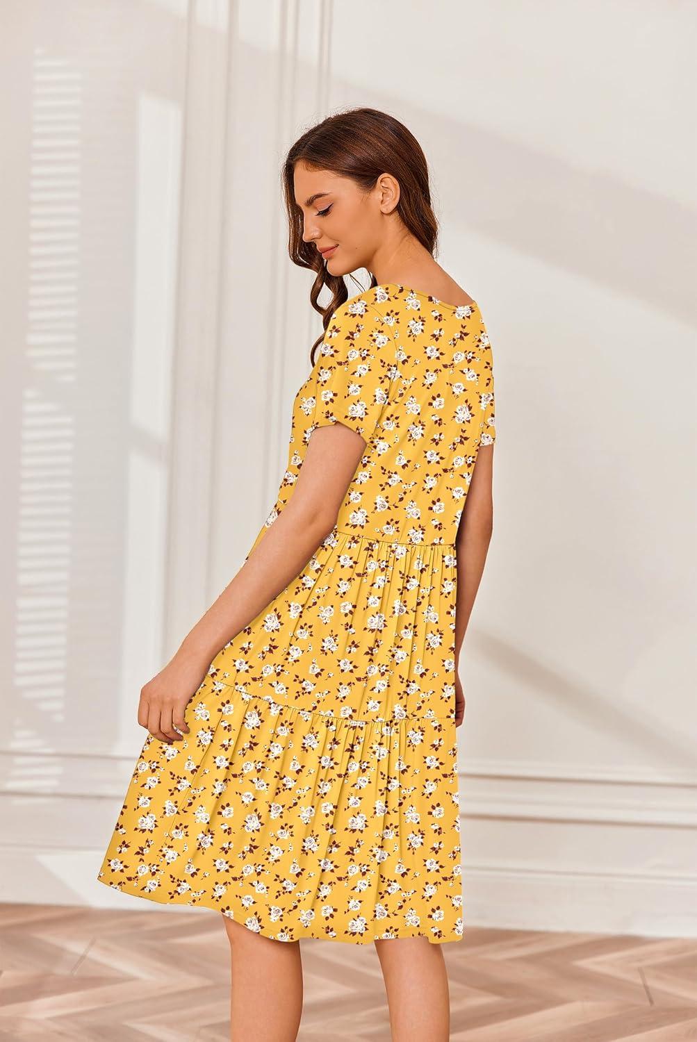imageEkouaer Nursing Dress Summer Short Sleeve Breastfeeding Casual Knee Length Maternity Dresses SXXLYellow Floral