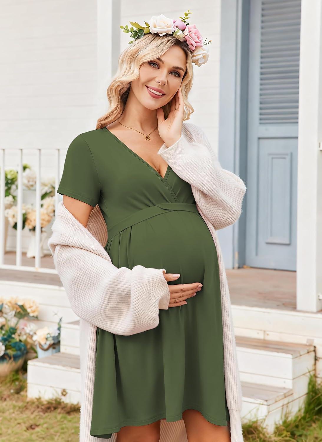 imageEkouaer Women 3 in 1 Labor and Delivery Gown Split Front Flap Maternity Hospital Dress Nursing Nightgown for BreastfeedingArmy Green