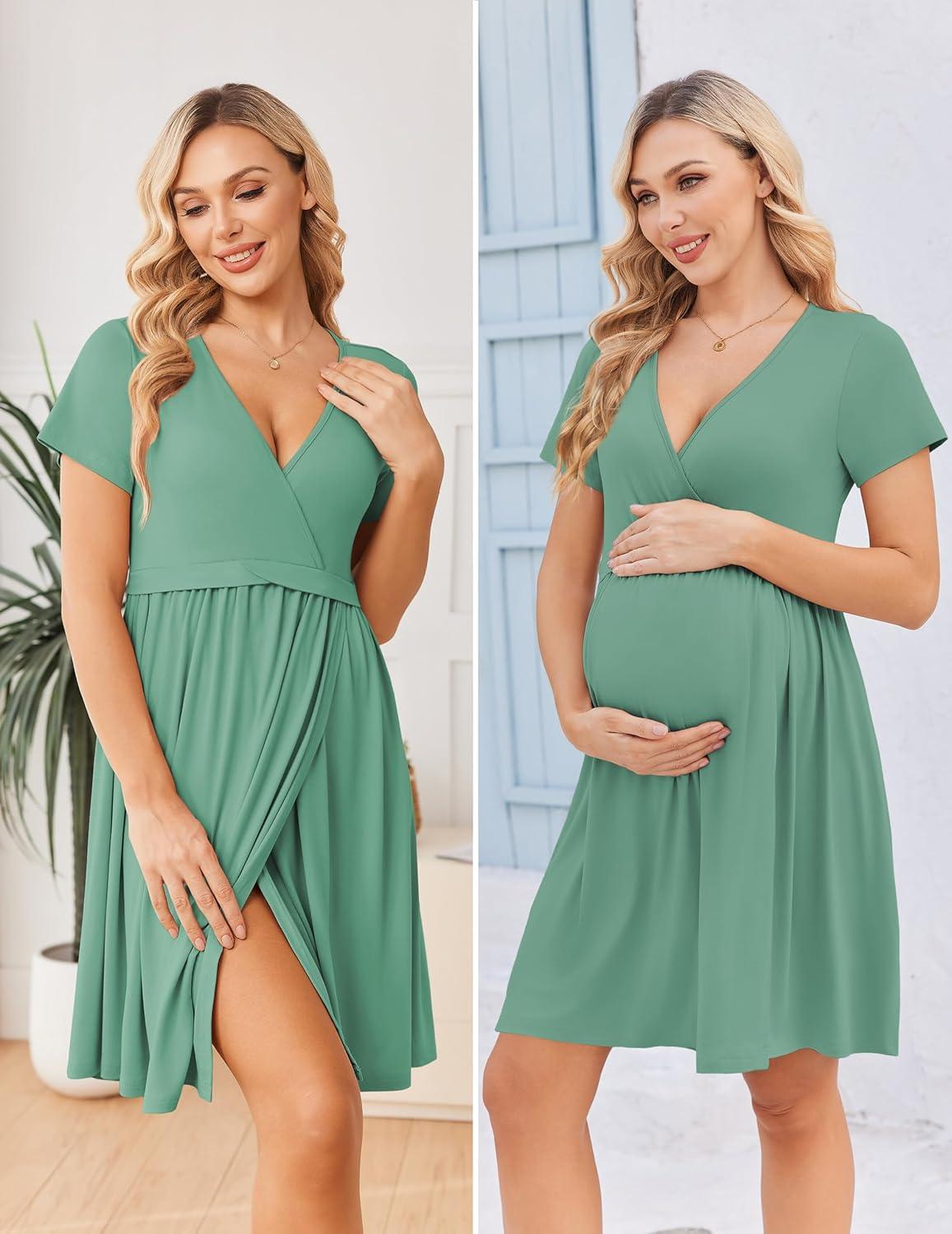 imageEkouaer Women 3 in 1 Labor and Delivery Gown Split Front Flap Maternity Hospital Dress Nursing Nightgown for BreastfeedingGreen