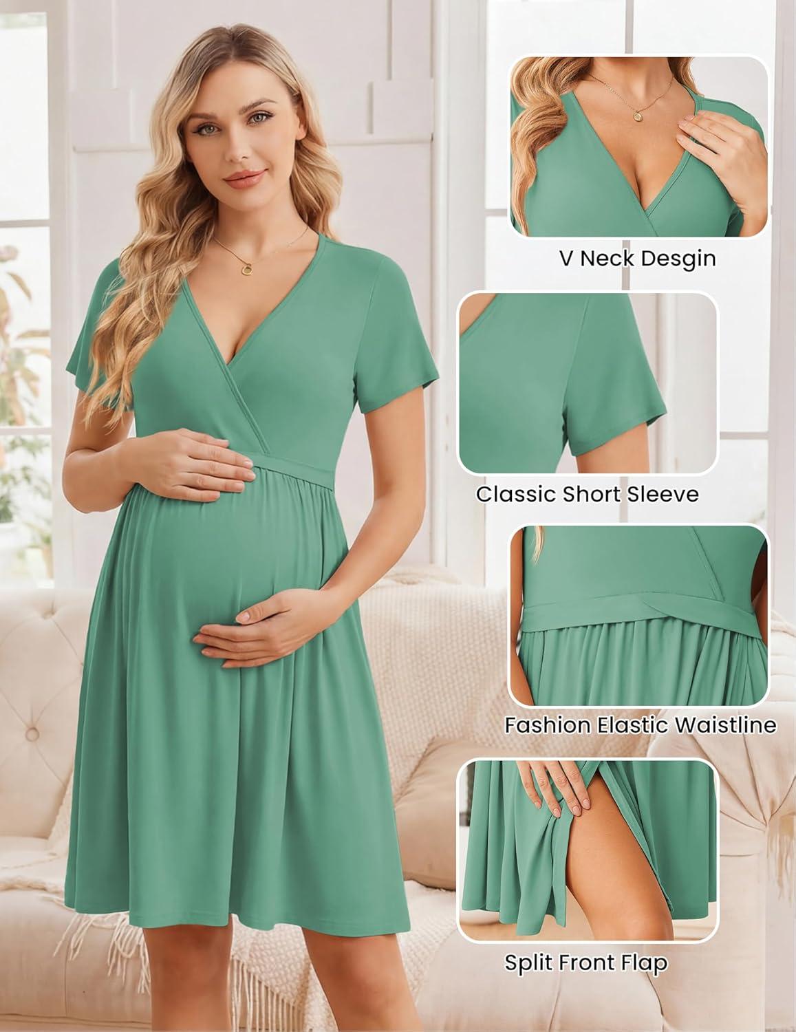 imageEkouaer Women 3 in 1 Labor and Delivery Gown Split Front Flap Maternity Hospital Dress Nursing Nightgown for BreastfeedingGreen