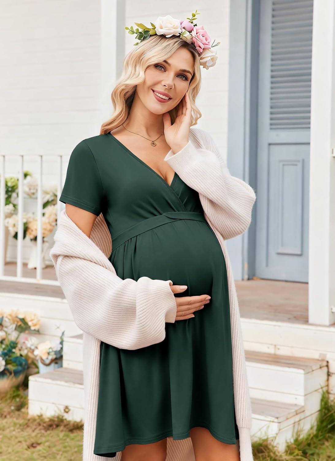 imageEkouaer Women 3 in 1 Labor and Delivery Gown Split Front Flap Maternity Hospital Dress Nursing Nightgown for BreastfeedingLake Green