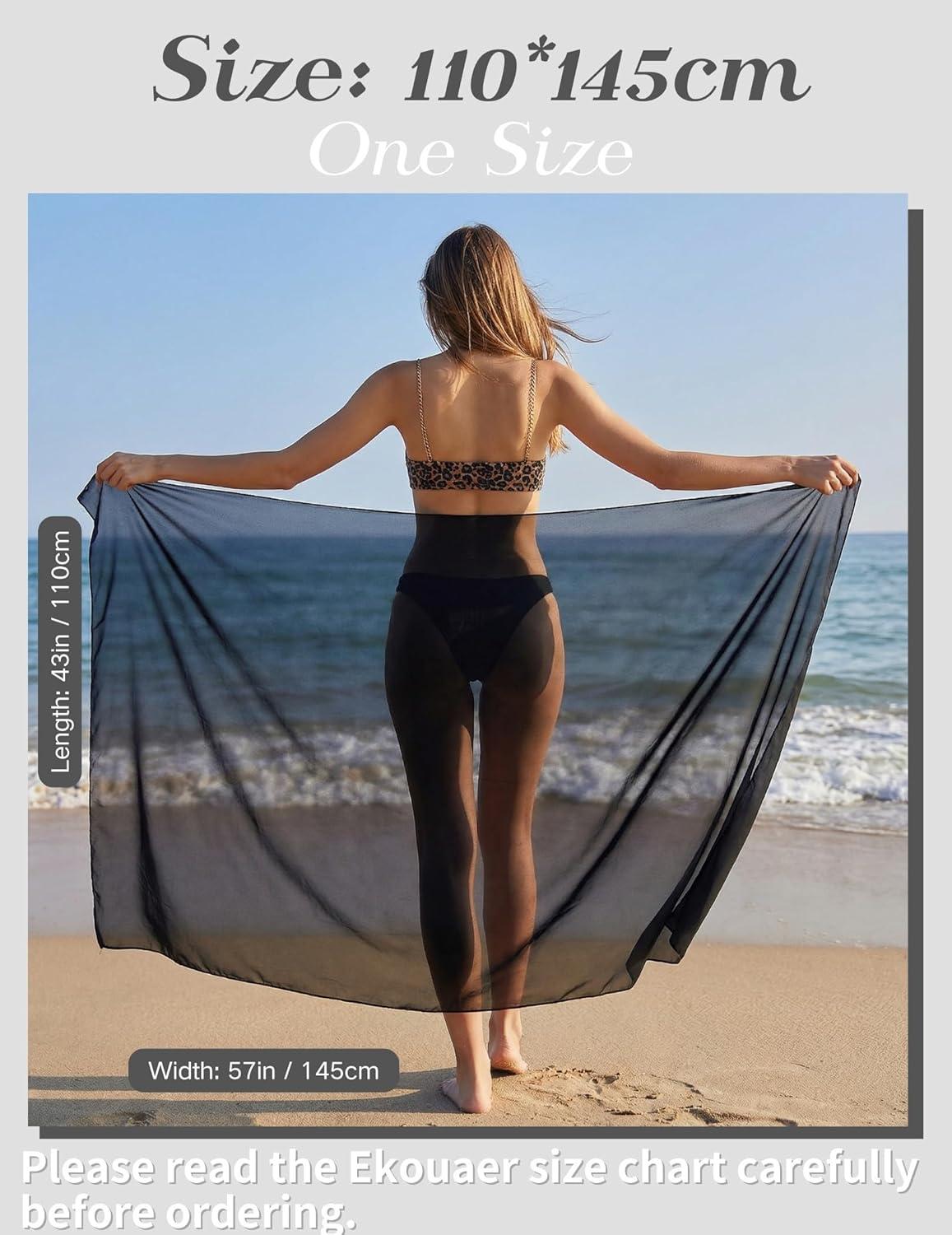 imageEkouaer Women Sarong Chiffon Bathing Suit Cover Up Long Beach Bikini Wraps Sheer Swim Suit Coverup 2026 Pareo for WomenSky Blue
