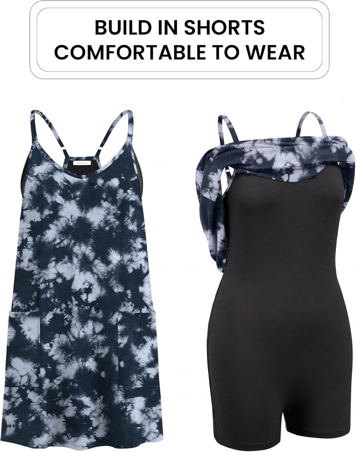imageEkouaer Womens Athletic Romper Dress Summer Tennis Active Sports Mini Dresses Built in Shorts Travel Vacation Outfits SXXLBlack Grey