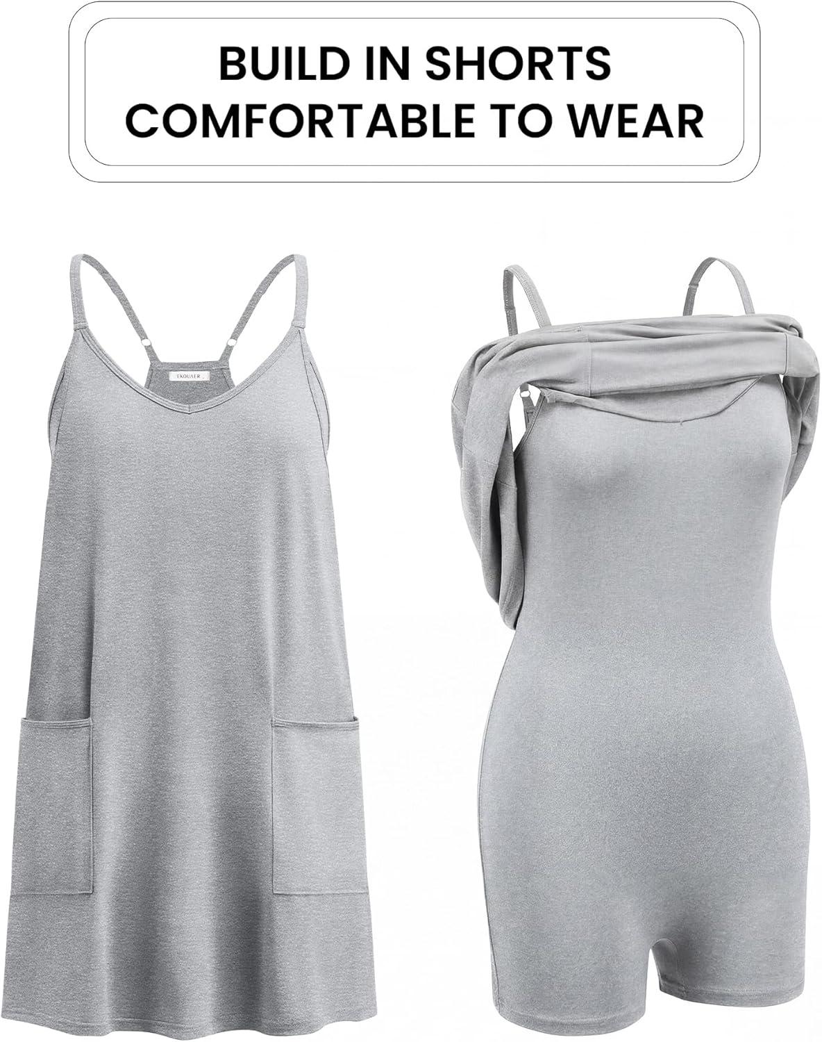 imageEkouaer Womens Athletic Romper Dress Summer Tennis Active Sports Mini Dresses Built in Shorts Travel Vacation Outfits SXXLLight Grey