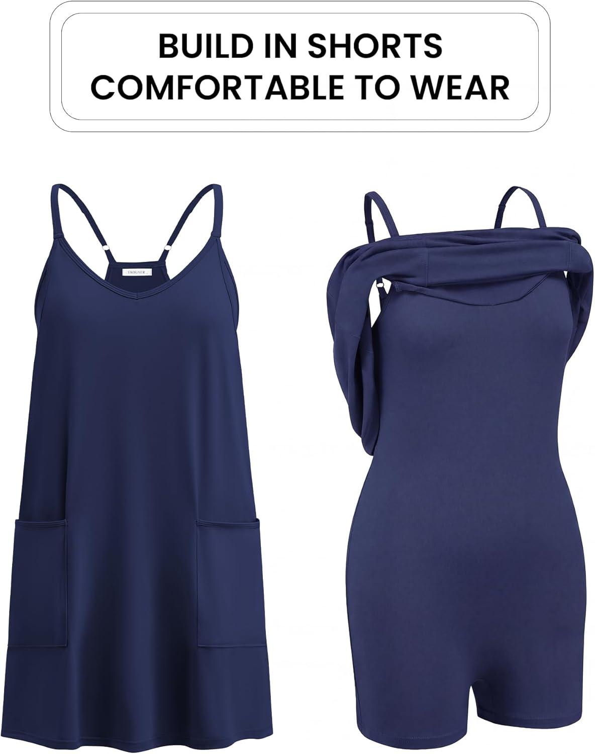 imageEkouaer Womens Athletic Romper Dress Summer Tennis Active Sports Mini Dresses Built in Shorts Travel Vacation Outfits SXXLNavy Blue