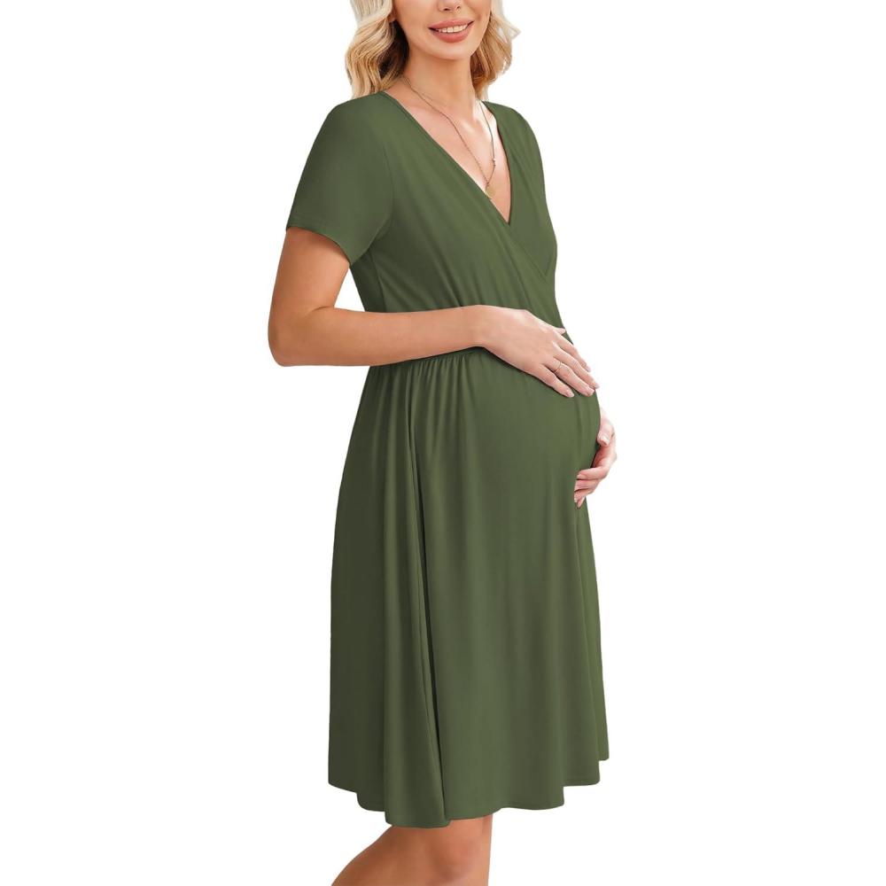 imageEkouaer Women 3 in 1 Labor and Delivery Gown Split Front Flap Maternity Hospital Dress Nursing Nightgown for BreastfeedingArmy Green