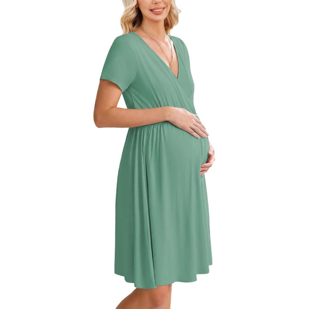 imageEkouaer Women 3 in 1 Labor and Delivery Gown Split Front Flap Maternity Hospital Dress Nursing Nightgown for BreastfeedingGreen