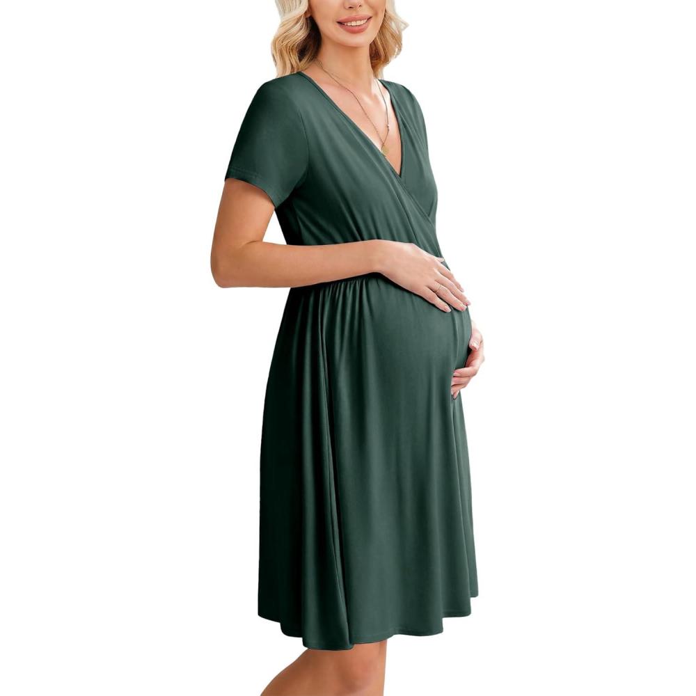 imageEkouaer Women 3 in 1 Labor and Delivery Gown Split Front Flap Maternity Hospital Dress Nursing Nightgown for BreastfeedingLake Green