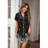 Ekouaer 2 Pack Nightgowns for Women Button Down Sleepshirts Short Sleeve Sleepwear V Neck Nightshirt Pajama Dress(Black/Black Butterfly)