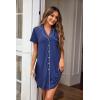Ekouaer 2 Pack Nightgowns for Women Button Down Sleepshirts Short Sleeve Sleepwear V Neck Nightshirt Pajama Dress(Black/Navy Blue)