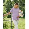 Ekouaer 4 Pack Maternity Shirts Short Sleeve Pregnancy Tunic Tops Casual Postpartum Outfits Split Side Mama Clothes(Black/Khaki/Light Purple/White)