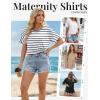 Ekouaer 4 Pack Maternity Shirts Short Sleeve Pregnancy Tunic Tops Casual Postpartum Outfits Split Side Mama Clothes(Black/Khaki/White/Black White Stripes)