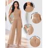 Ekouaer Jumpsuits for Women One Piece Jumpsuit Wide Leg Sleeveless Crewneck Casual Womens Romper Jumpers With Pockets 2026(Khaki)