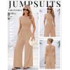 Ekouaer Jumpsuits for Women One Piece Jumpsuit Wide Leg Sleeveless Crewneck Casual Womens Romper Jumpers With Pockets 2026(Khaki)