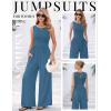 Ekouaer Jumpsuits for Women One Piece Jumpsuit Wide Leg Sleeveless Crewneck Casual Womens Romper Jumpers With Pockets 2026(Lake Blue)