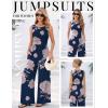 Ekouaer Jumpsuits for Women One Piece Jumpsuit Wide Leg Sleeveless Crewneck Casual Womens Romper Jumpers With Pockets 2026(Pink Floral Navy)