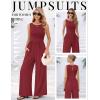 Ekouaer Jumpsuits for Women One Piece Jumpsuit Wide Leg Sleeveless Crewneck Casual Womens Romper Jumpers With Pockets 2026(Wine Red)