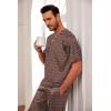 Ekouaer Mens Silk Satin Pajama Set Short Sleeve Sleepwear Silky Loungewear with Long Pants(Geometric Gold)