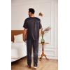 Ekouaer Mens Silk Satin Pajama Set Short Sleeve Sleepwear Silky Loungewear with Long Pants(Polka Dots Orange navy Blue)
