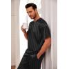 Ekouaer Mens Silk Satin Pajama Set Short Sleeve Sleepwear Silky Loungewear with Long Pants(Stripe Black)