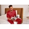 Ekouaer Mens Silk Satin Pajama Set Short Sleeve Sleepwear Silky Loungewear with Long Pants(Stripe Red)
