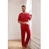 Ekouaer Mens Silk Satin Pajama Set Short Sleeve Sleepwear Silky Loungewear with Long Pants(Stripe Red)