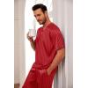 Ekouaer Mens Silk Satin Pajama Set Short Sleeve Sleepwear Silky Loungewear with Long Pants(Stripe Red)