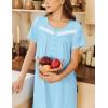 Ekouaer Nightgown for Women Cotton Long Night Gown Short Sleeve Nightdress with Pockets Button Sleepshirt Soft Sleepwear(Cyan)