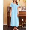 Ekouaer Nightgown for Women Cotton Long Night Gown Short Sleeve Nightdress with Pockets Button Sleepshirt Soft Sleepwear(Cyan)