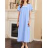Ekouaer Nightgown for Women Cotton Long Night Gown Short Sleeve Nightdress with Pockets Button Sleepshirt Soft Sleepwear(Light Blue)