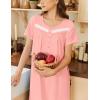 Ekouaer Nightgown for Women Cotton Long Night Gown Short Sleeve Nightdress with Pockets Button Sleepshirt Soft Sleepwear(Light Pink)