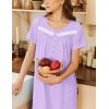 Ekouaer Nightgown for Women Cotton Long Night Gown Short Sleeve Nightdress with Pockets Button Sleepshirt Soft Sleepwear(Light Purple)