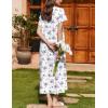 Ekouaer Nightgown for Women Cotton Long Night Gown Short Sleeve Nightdress with Pockets Button Sleepshirt Soft Sleepwear(White Purple Florals)